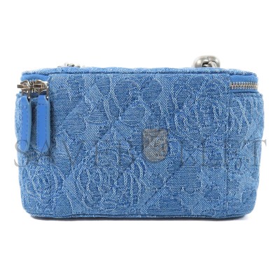 CHANEL VANITY DIAMOND QUILTED DENIM SHOULDER BAG WITH SILVER BUCKLE CHAIN STRAP (16*9.5*8cm)